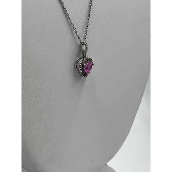JBWR 925 Platinum Plated Pink Sapphire Heart Pendant & 18" Necklace - Picture 3 of 12